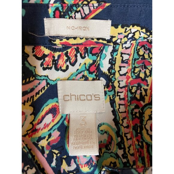 Chicos Womens Shirt Small Multicolor No-Iron Cotton Paisley Button-Up Boho Retro - Picture 3 of 11